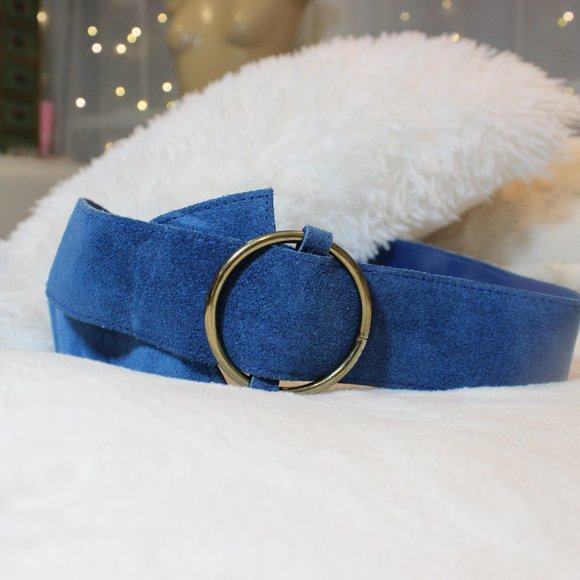 ?80s Cobolt Blue Suede Genuine Asymmetrical Leather Vintage Belt 24- 30\